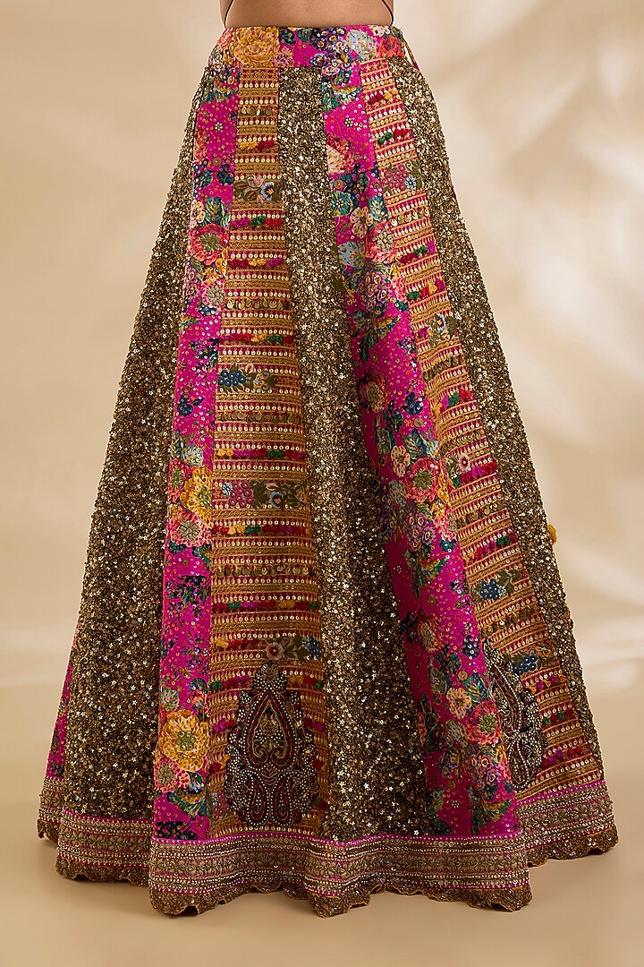 Rani Pink Georgette Hand & Machine Embroidered Bridal Lehenga Set by Debyani at Pernia's Pop Up Shop