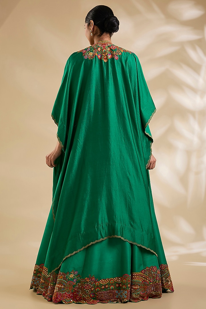 Green Organza Hand & Machine Embroidered Jacket Bridal Lehenga Set by Debyani at Pernia's Pop Up Shop
