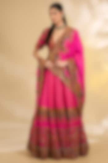 Pink Silk Hand & Machine Embroidered Bridal Lehenga Set by Debyani at Pernia's Pop Up Shop