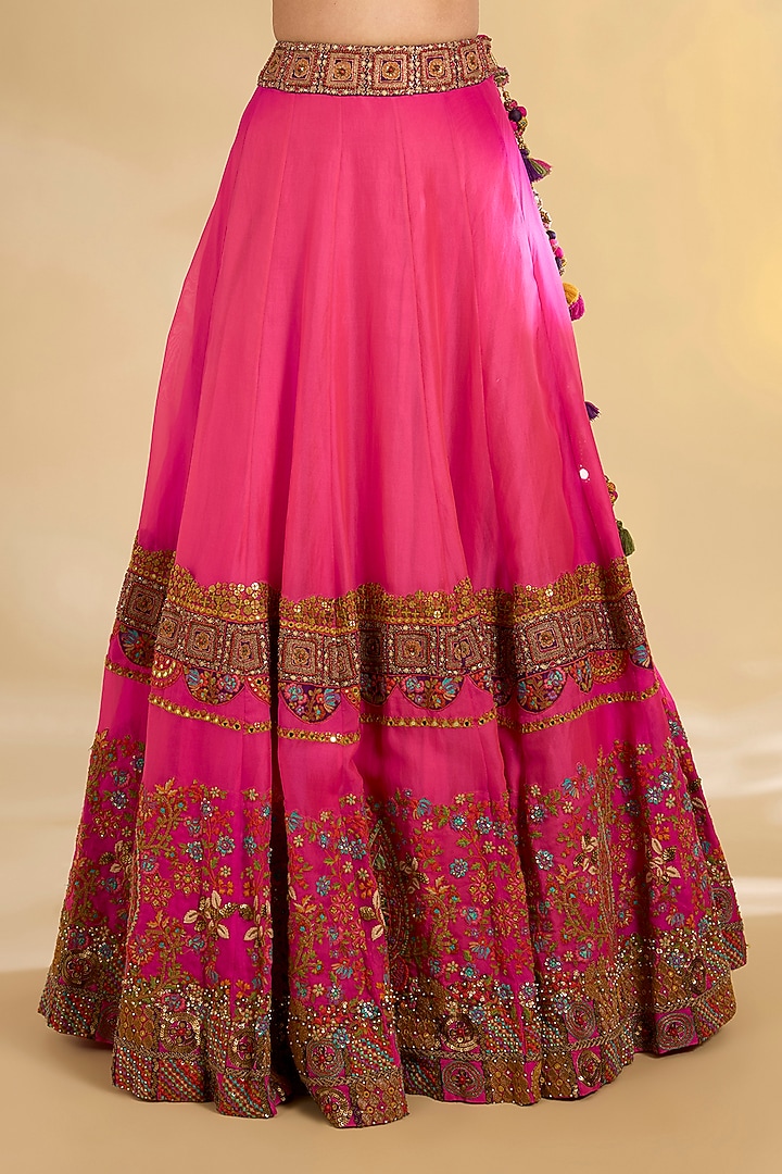 Pink Silk Hand & Machine Embroidered Bridal Lehenga Set by Debyani at Pernia's Pop Up Shop