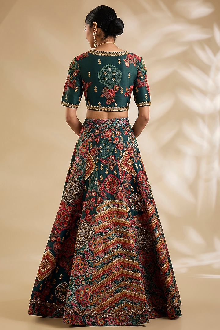 Blue Chanderi Hand & Machine Embroidered Bridal Lehenga Set by Debyani at Pernia's Pop Up Shop