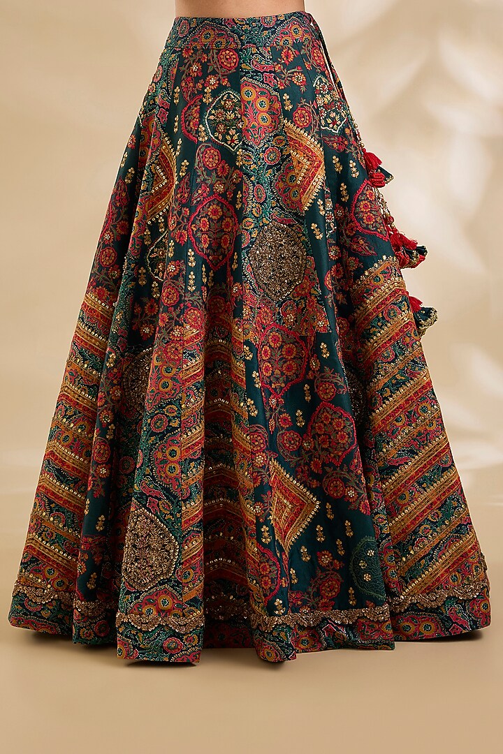 Blue Chanderi Hand & Machine Embroidered Bridal Lehenga Set by Debyani at Pernia's Pop Up Shop