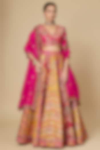 Orange & Rani Pink Chanderi Bridal Lehenga Set by Debyani at Pernia's Pop Up Shop