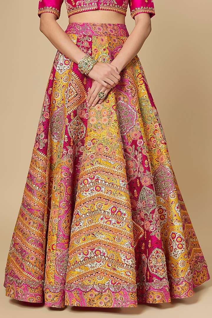 Orange & Rani Pink Chanderi Bridal Lehenga Set by Debyani at Pernia's Pop Up Shop