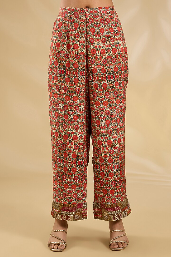 Pista Green Silk Hand & Machine Embroidered Kaftan Set by Debyani at Pernia's Pop Up Shop