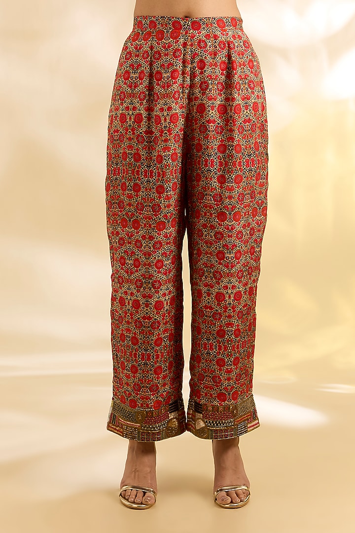 Navy Blue Silk Floral Printed & Embroidered Kaftan Set by Debyani at Pernia's Pop Up Shop