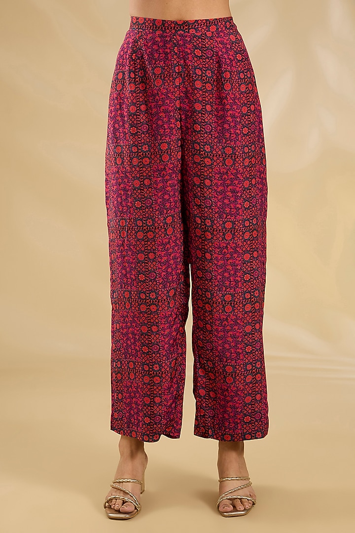 Magenta Silk Hand & Machine Embroidered Kaftan Set by Debyani at Pernia's Pop Up Shop
