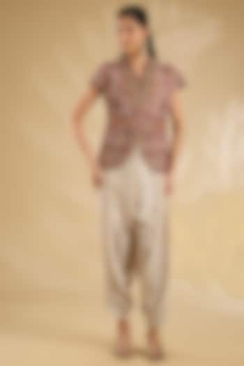 Falsa-Colored Silk Hand & Machine Embroidered Jacket Set by Debyani at Pernia's Pop Up Shop