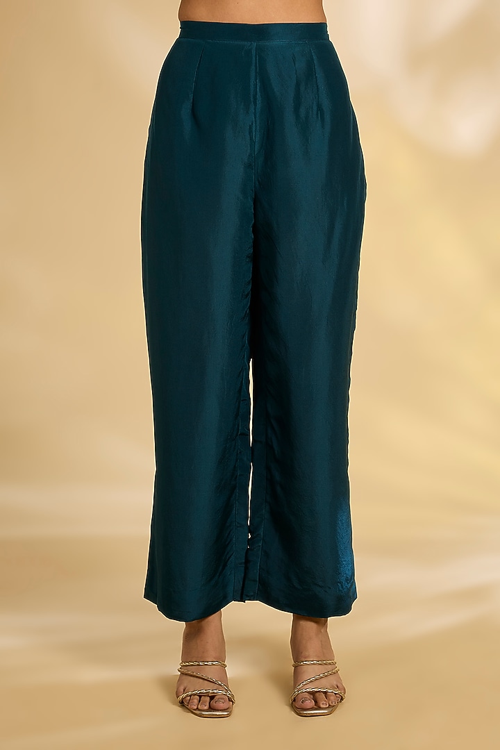 Navy Blue Silk Hand & Machine Embroidered Kaftan Set by Debyani at Pernia's Pop Up Shop