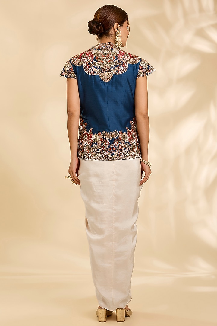 Ivory Silk Draped Skirt Set by Debyani at Pernia's Pop Up Shop
