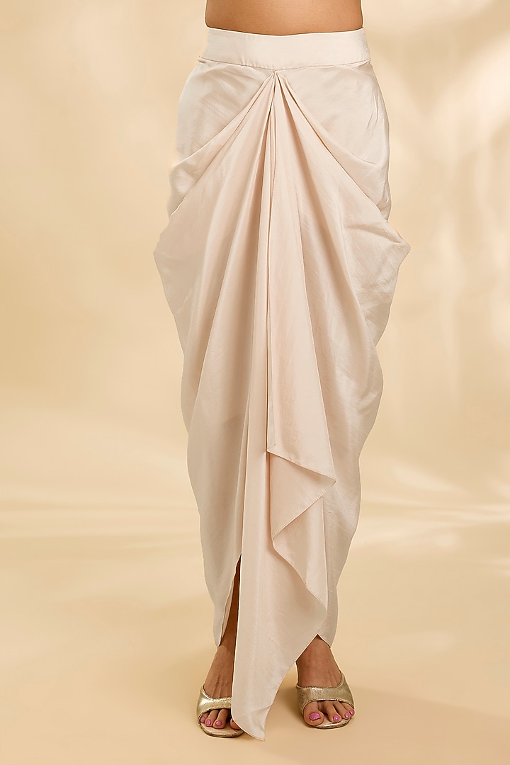 Ivory Silk Draped Skirt Set by Debyani at Pernia's Pop Up Shop
