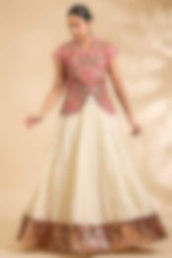 Ivory Chanderi Crushed Skirt Set by Debyani at Pernia's Pop Up Shop