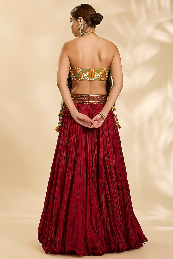 Red Chanderi Crushed Skirt Set by Debyani at Pernia's Pop Up Shop