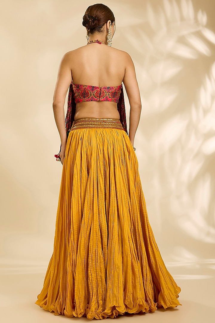 Burnt Orange Chanderi Crushed Skirt Set by Debyani at Pernia's Pop Up Shop