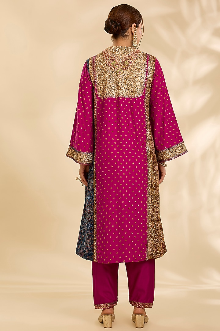 Magenta Silk Hand & Machine Embroidered Kurta Set by Debyani at Pernia's Pop Up Shop