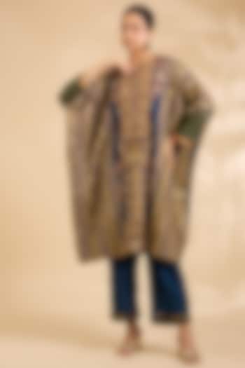 Blue Cotton & Chanderi Printed Kaftan Set by Debyani at Pernia's Pop Up Shop