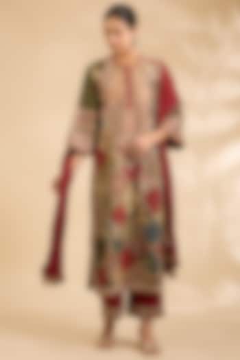 Multi-Colored Cotton & Chanderi Ajrakh Printed Kurta Set by Debyani at Pernia's Pop Up Shop