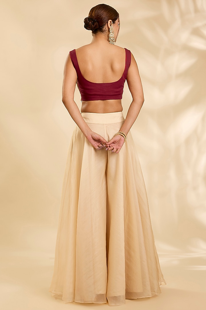 Brick Red Organza Hand & Machine Embroidered Cape Set by Debyani at Pernia's Pop Up Shop