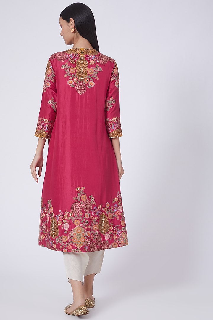 Magenta Silk A-Line Kurta Set by Debyani at Pernia's Pop Up Shop
