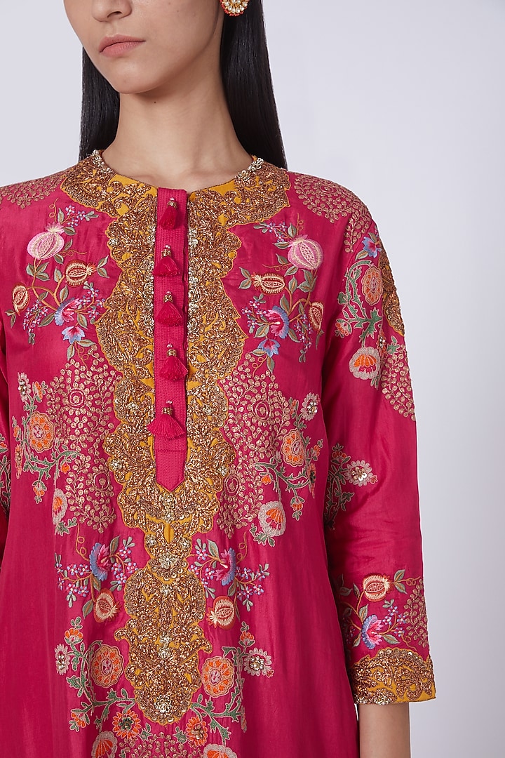 Magenta Silk A-Line Kurta Set by Debyani at Pernia's Pop Up Shop