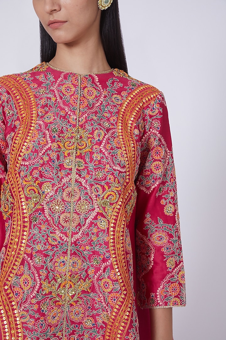 Magenta Chanderi Silk Jacket Set by Debyani at Pernia's Pop Up Shop