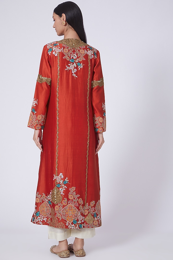 Red Silk Kurta Set by Debyani at Pernia's Pop Up Shop
