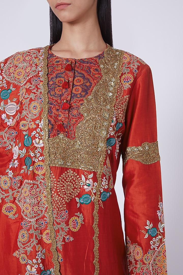 Red Silk Kurta Set by Debyani at Pernia's Pop Up Shop