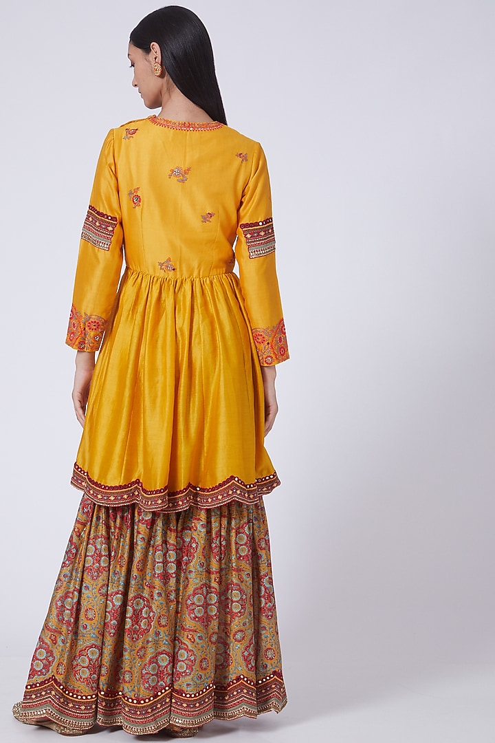 Mustard Mughal Printed Bridal Sharara Set by Debyani at Pernia's Pop Up Shop