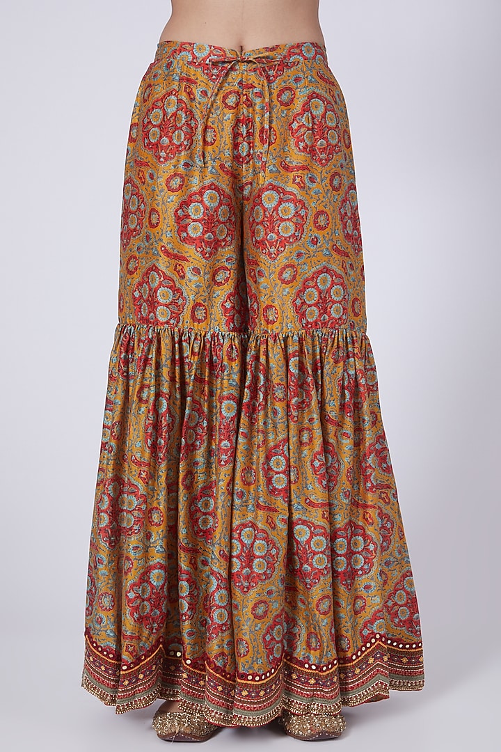 Mustard Mughal Printed Bridal Sharara Set by Debyani at Pernia's Pop Up Shop