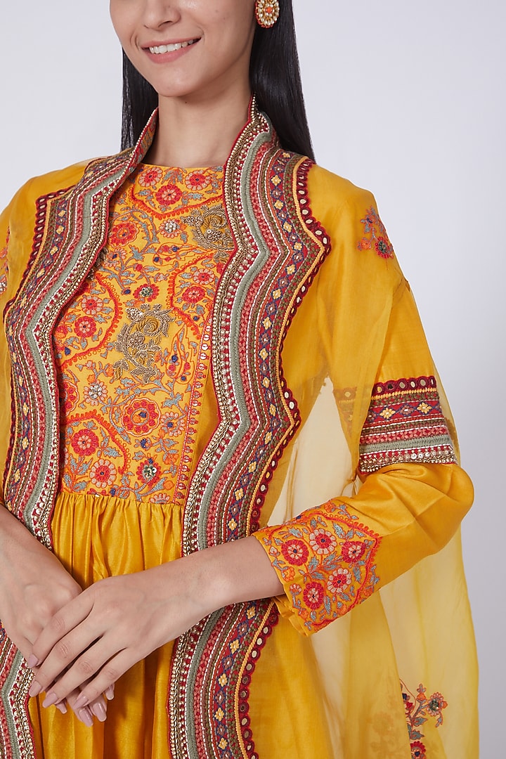 Mustard Mughal Printed Bridal Sharara Set by Debyani at Pernia's Pop Up Shop