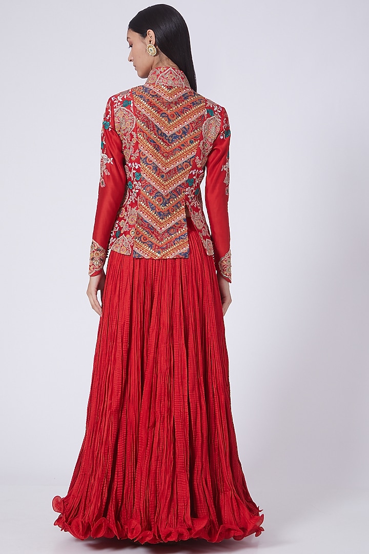 Red Crushed Skirt Set by Debyani at Pernia's Pop Up Shop