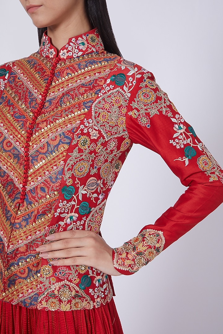 Red Crushed Skirt Set by Debyani at Pernia's Pop Up Shop