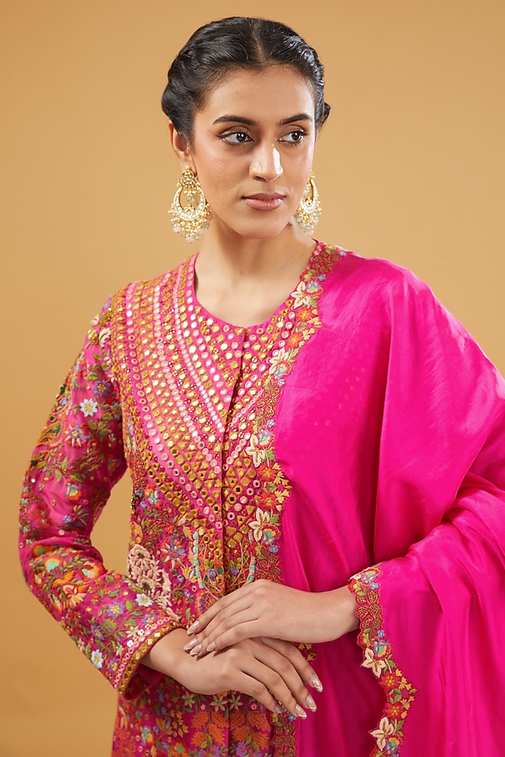 Pink Organza Mirror Work Kurta Set by Debyani at Pernia's Pop Up Shop