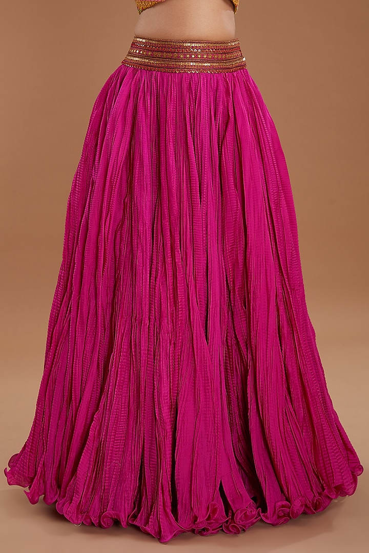Pink Chanderi Crushed Wedding Lehenga Set by Debyani at Pernia's Pop Up Shop