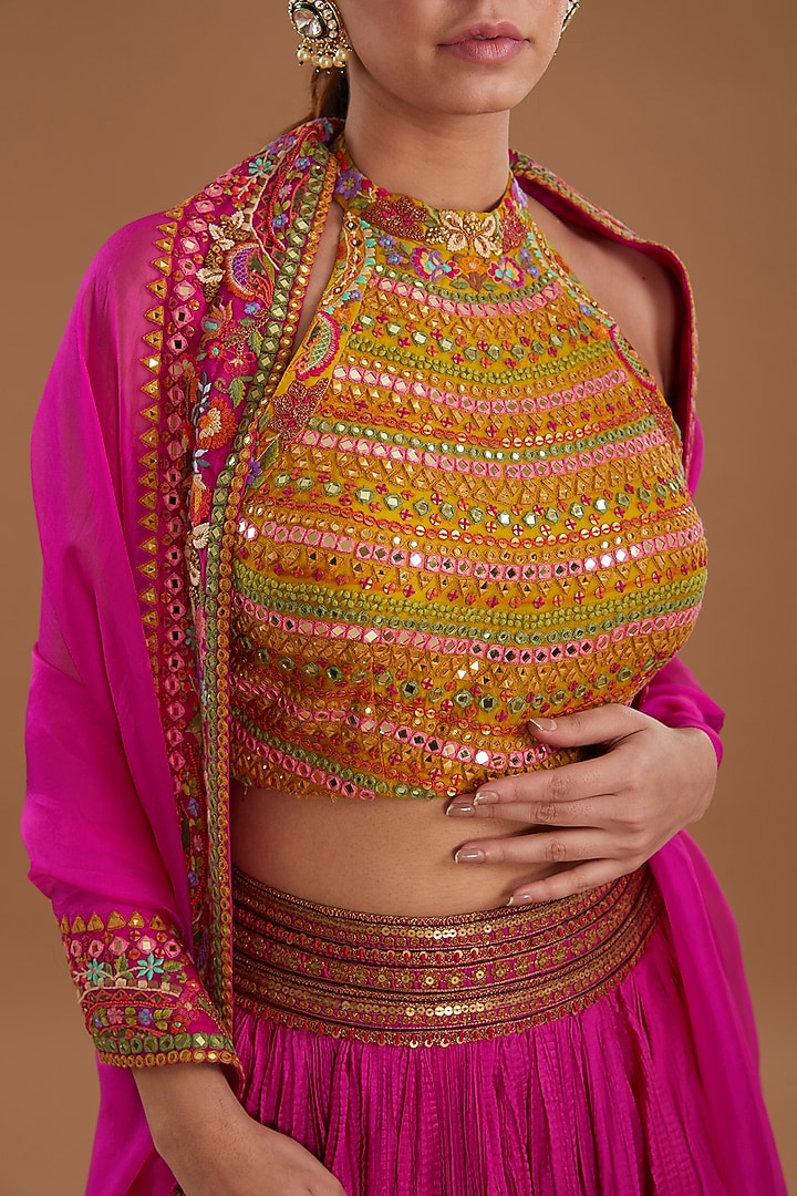 Pink Chanderi Crushed Wedding Lehenga Set by Debyani at Pernia's Pop Up Shop