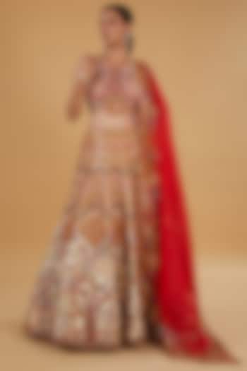Ivory Chanderi Silk Mirror Work Bridal Lehenga Set by Debyani at Pernia's Pop Up Shop