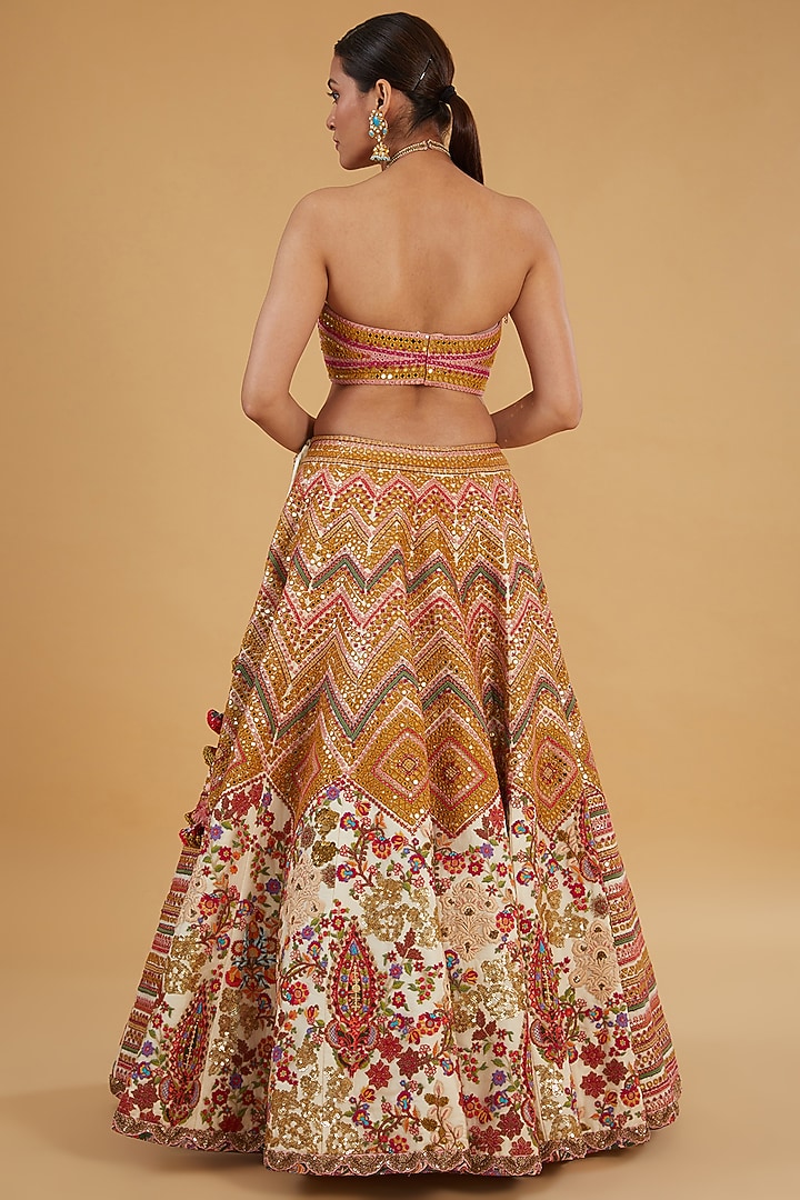 Ivory Chanderi Silk Mirror Work Bridal Lehenga Set by Debyani at Pernia's Pop Up Shop