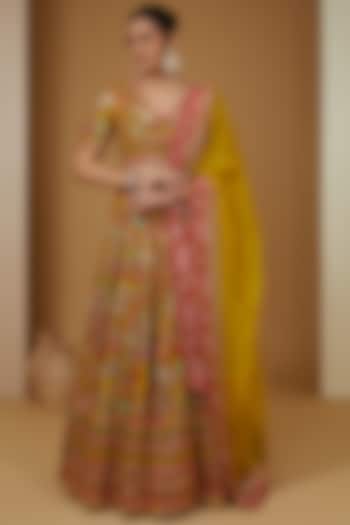 Yellow Organza Mirror Work Bridal Lehenga Set by Debyani at Pernia's Pop Up Shop