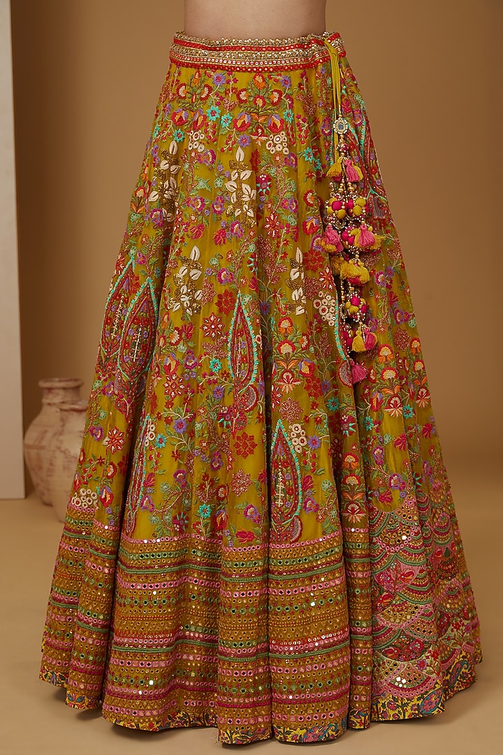 Yellow Organza Mirror Work Bridal Lehenga Set by Debyani at Pernia's Pop Up Shop