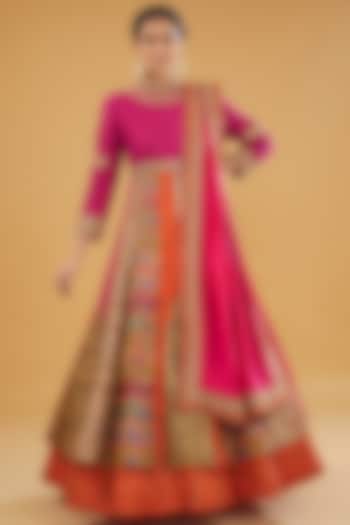 Pink Chanderi Silk Anarkali Set by Debyani