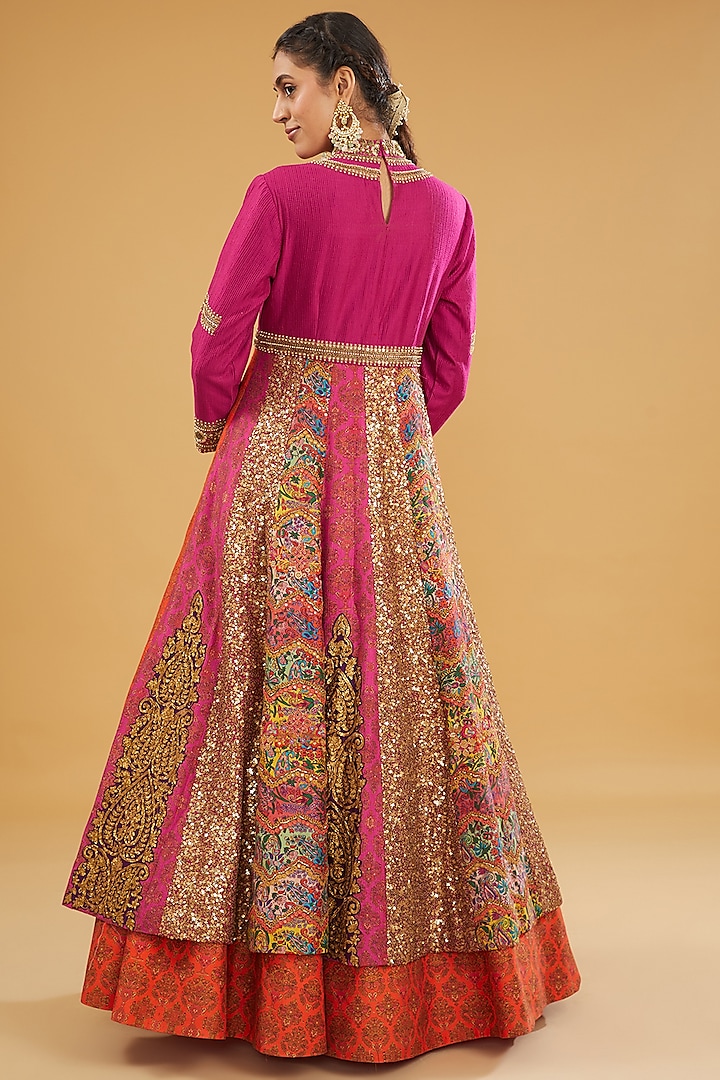 Pink Chanderi Silk Bridal Anarkali Set by Debyani at Pernia's Pop Up Shop