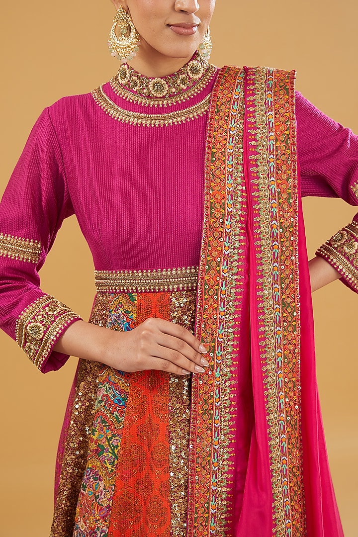 Pink Chanderi Silk Bridal Anarkali Set by Debyani at Pernia's Pop Up Shop