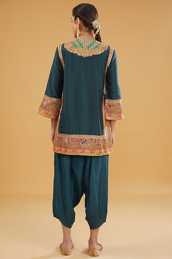 Kadhambari (yellow) - yellow khadi linen kurta set with mirror and handwork in red