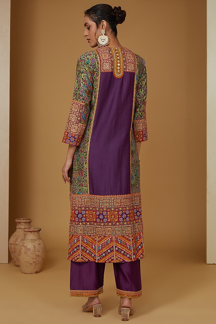 Purple Chanderi Silk Long Kurta Set by Debyani at Pernia's Pop Up Shop