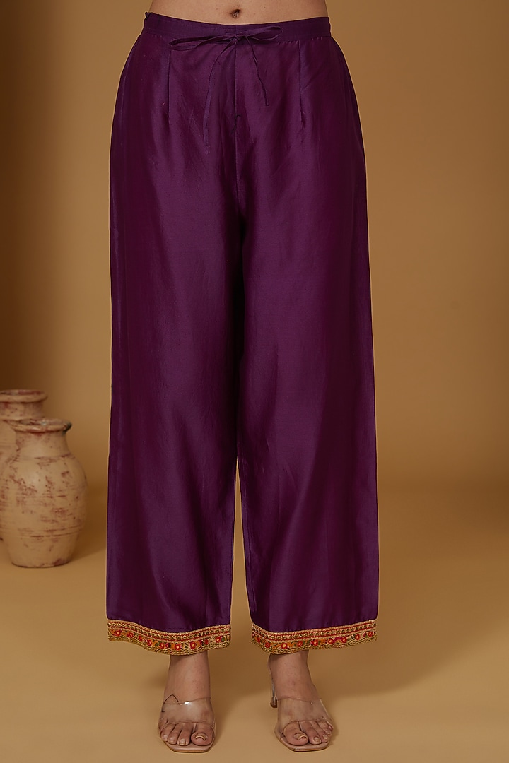 Purple Chanderi Silk Long Kurta Set by Debyani at Pernia's Pop Up Shop