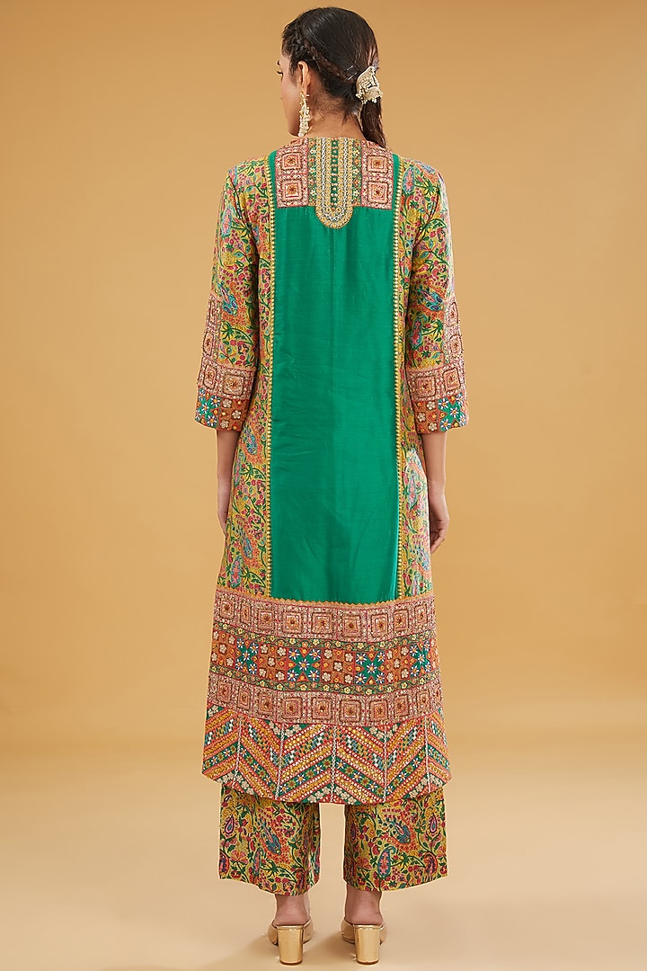 Green Chanderi Silk Kurta Set by Debyani at Pernia's Pop Up Shop