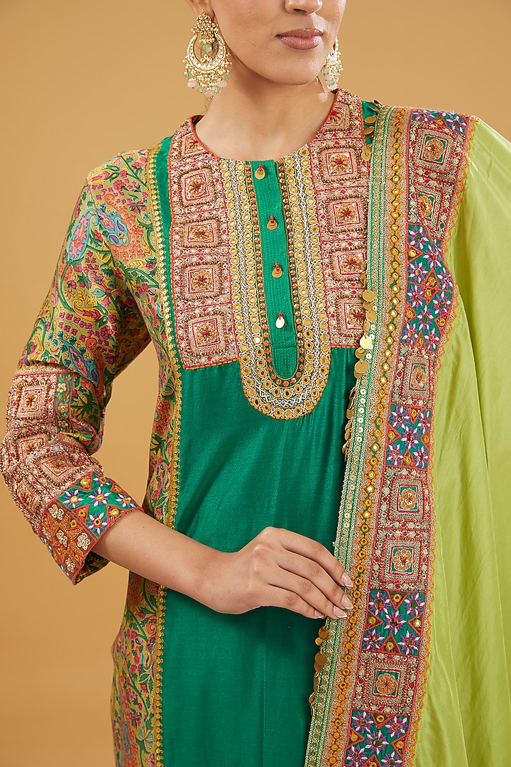 Green Chanderi Silk Kurta Set by Debyani at Pernia's Pop Up Shop
