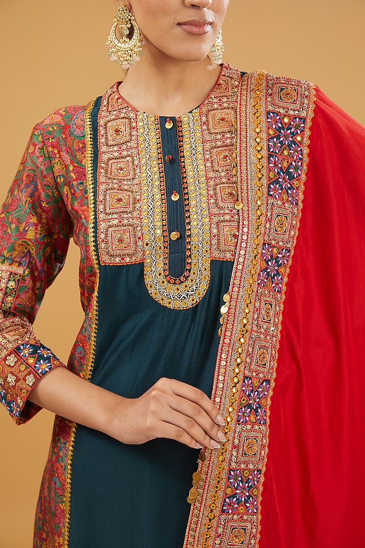 Green Chanderi Silk Kurta Set by Debyani at Pernia's Pop Up Shop