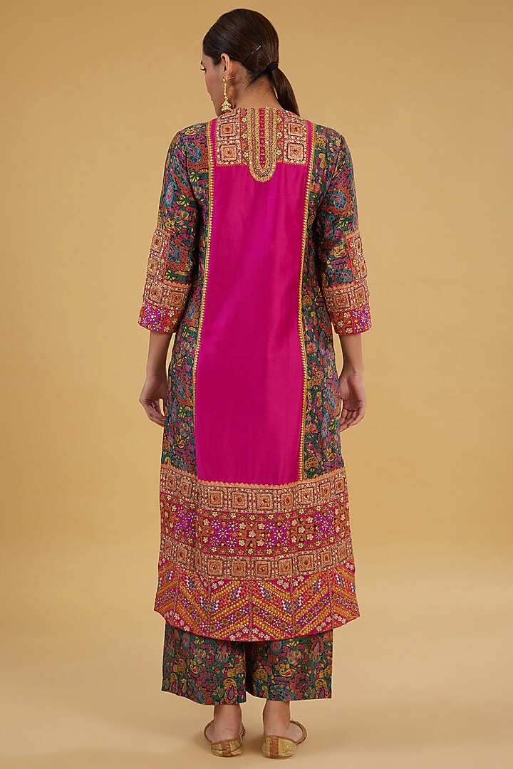 Red Rani Chanderi Silk Hand & Machine Embroidered Kurta Set by Debyani at Pernia's Pop Up Shop