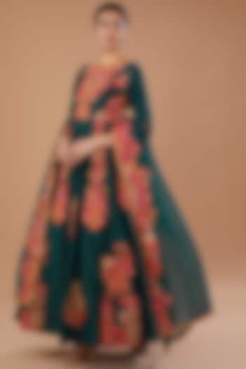 Green Chanderi Boota Embroidered Bridal Anarkali Set by Debyani at Pernia's Pop Up Shop